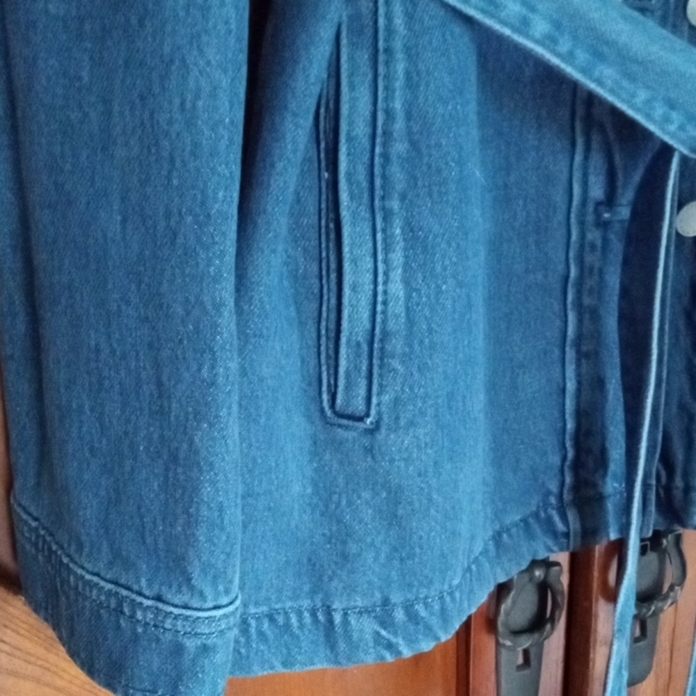 Ann Taylor Weekend Blue Denim Utility Jacket with Belt - Picture 3 of 8